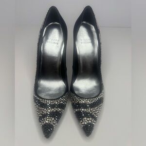Stuart Weitzman Black and Silver Rhinestone Heels Size 6M